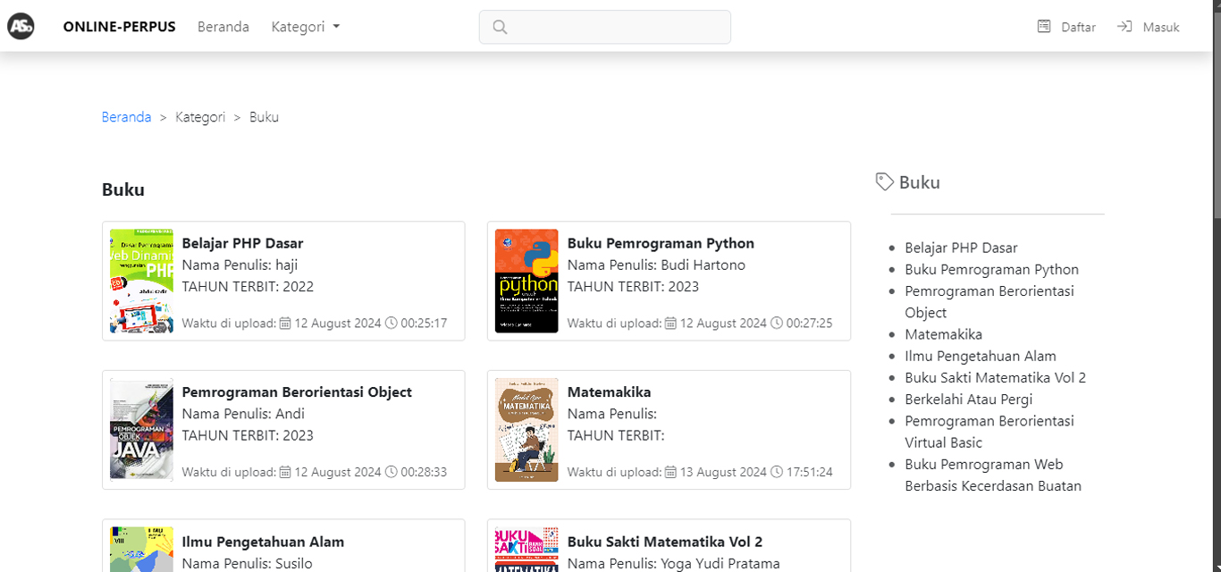 Source Code Aplikasi Perpustakaan PHP MySQL Web Responsive